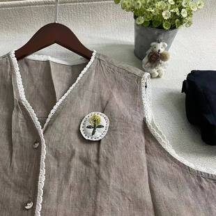 2022春季新款女装上衣棉麻马甲减龄款小清新甜美刺绣休闲外穿开衫