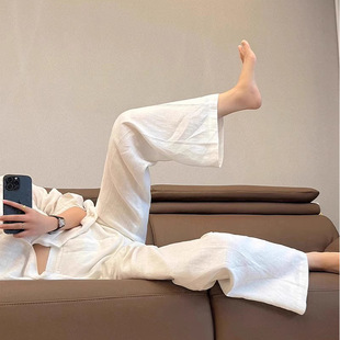 女人好闺蜜白色亚麻裤子女薄款棉麻直筒裤休闲防晒阔腿裤长裤