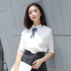 原水蝴蝶结雪纺白衬衫