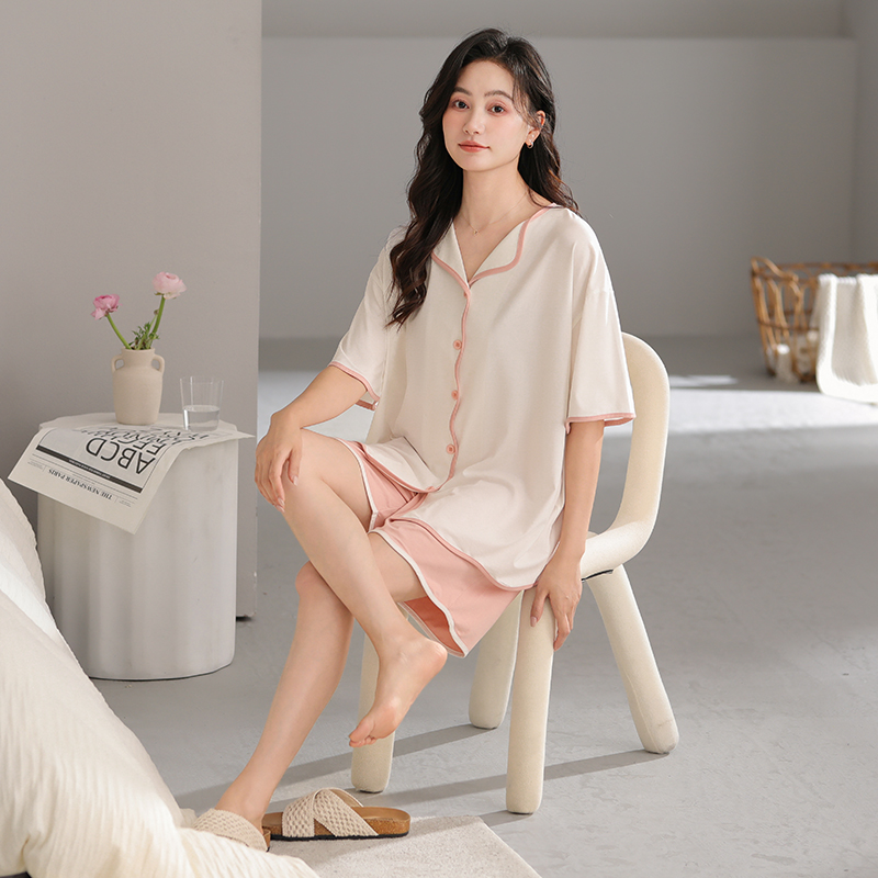 洁丽雅睡衣女款2025新款春夏季短袖纯色休闲大码可外穿家居服套装