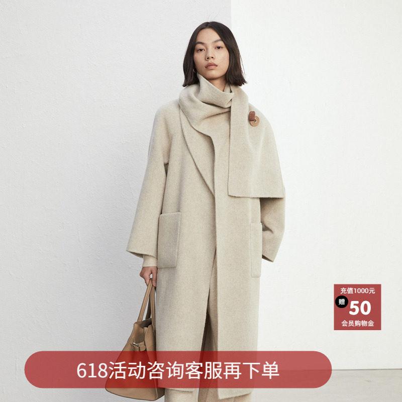 恩瑞妮商场同款2025冬季新款气质纯色宽松毛呢外套大衣显瘦女款