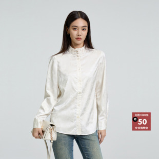 恩瑞妮商场同款2025冬季纯白色新款气质新中式国风盘扣衬衫女上衣