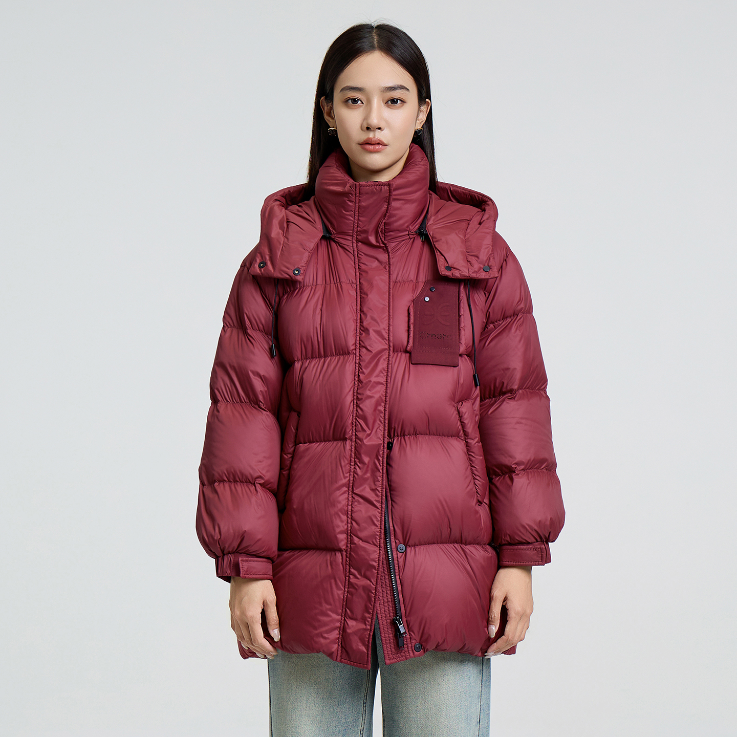 恩瑞妮廓形连帽中长款羽绒服