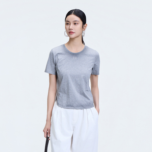 上衣2026年夏 显瘦百搭基础款 恩瑞妮休闲风圆领短袖 T恤女灰色修身
