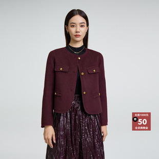 酒红色百搭显瘦气质淑女小香风外套女 新款 恩瑞妮专柜同款 2025冬季
