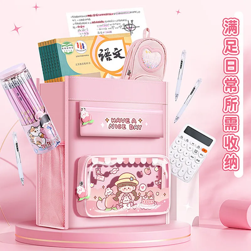 美术手提袋女童作业袋子咔巴熊试卷女孩帆布收纳拎书袋小拉链