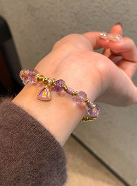 九紫离火运天然巴西紫水晶切面盘珠手链古法女款单圈手串饰品礼物