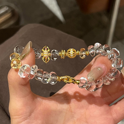 10A净体天然白水晶碎石年轮白水晶随行珠银镀金古法原创手串手链