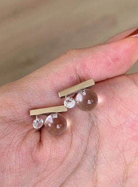 天然巴西净体白水晶耳钉s925纯银平衡木耳饰小巧精致清冷感项链女