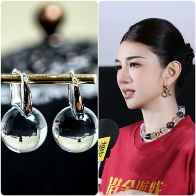 黄奕同款天然巴西白水晶双A净体925纯银耳扣耳环耳饰耳坠时尚气质