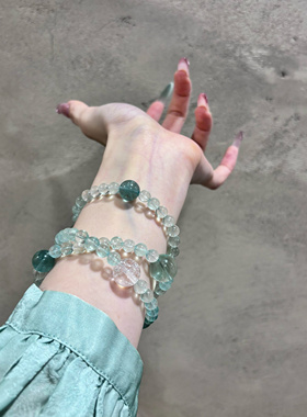 原创天然绿水晶手链多圈转运珠手串绿萤石绿萤石手链女小众女款