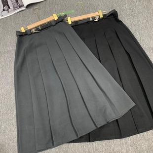 高级灰学院风气质百搭垂感压褶半身裙女a字伞裙长款 遮跨显瘦3036