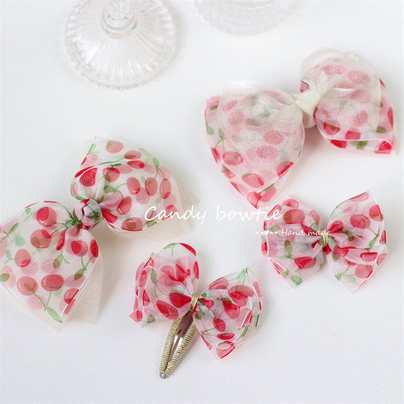 Candy bowtie 手工 樱桃纱大扭结蝴蝶结宝宝发夹女童头饰