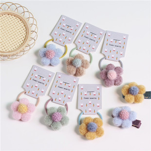 原创毛绒绒可爱小花系列发夹皮筋 手工 儿童边夹 bowtie Candy