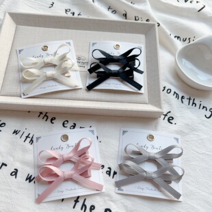 女童法式复古细丝带蝴蝶结发夹儿童防锈对夹宝宝气质刘海夹边夹