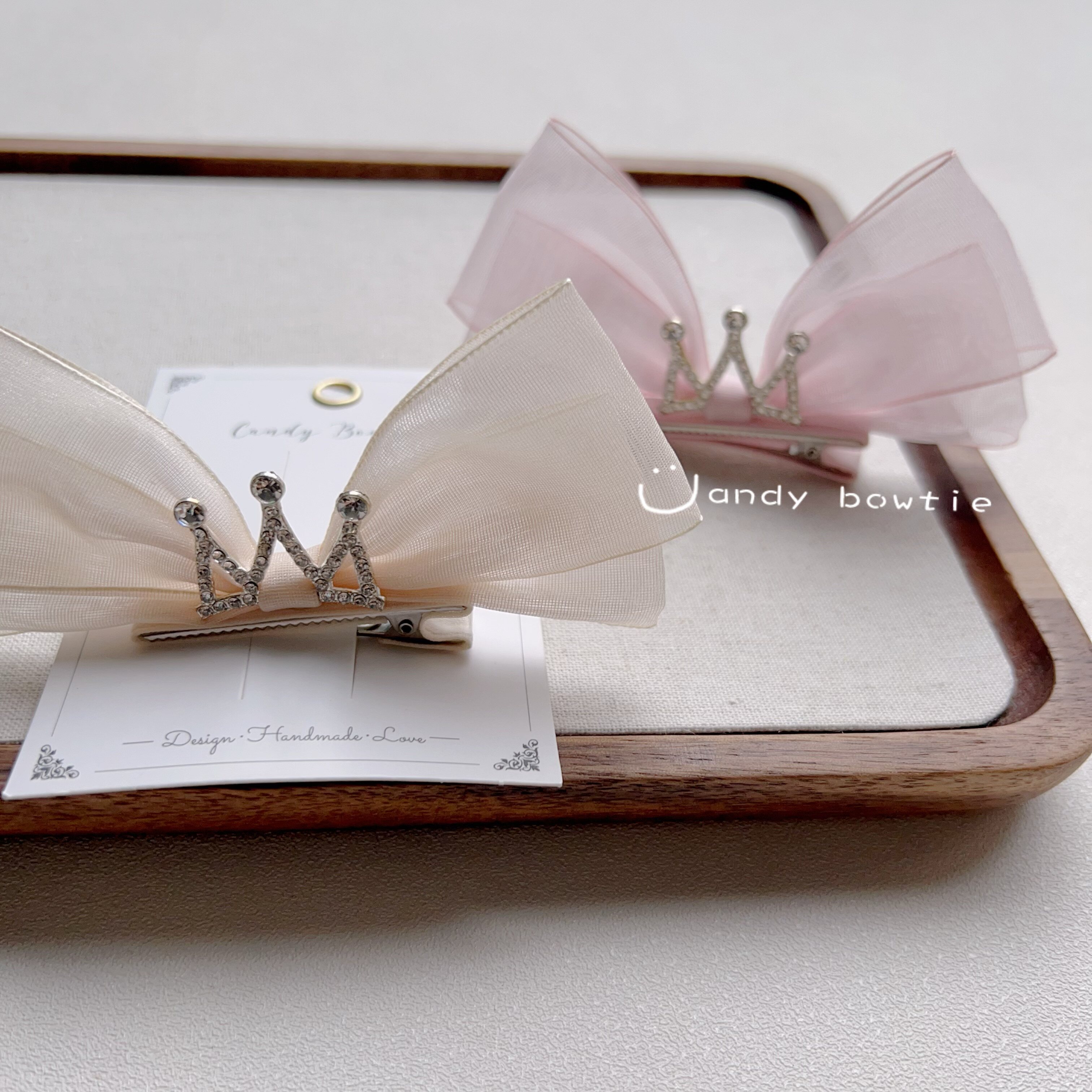Candy bowtie 韩国进口闪钻皇冠蝴蝶结女宝生日发夹儿童立体发卡