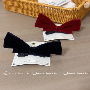 韩版在逃公主立体丝绒蝴蝶结发夹儿童气质顶夹女宝侧夹边夹发饰