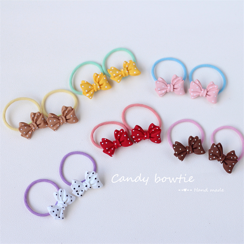 Candy bowtie 手工  彩色波点蝴蝶结小发绳女童甜美弹力皮筋发圈