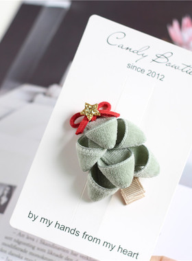 Candy bowtie 手工 萌萌的丝绒圣诞树发夹 儿童圣诞蝴蝶结边夹