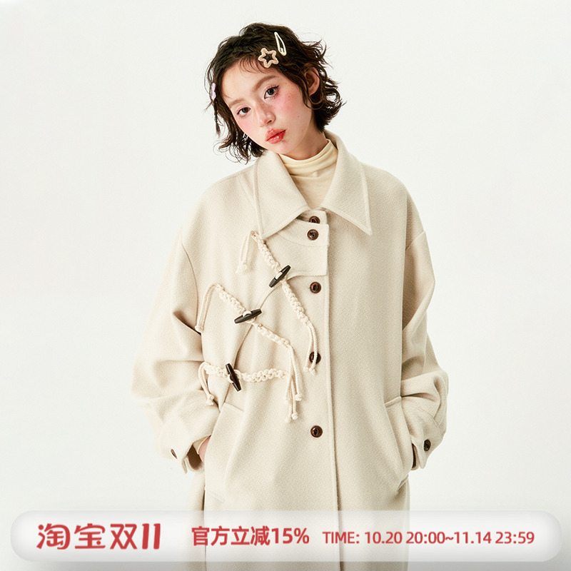 杨二大梦不规则盘扣大衣（双色）