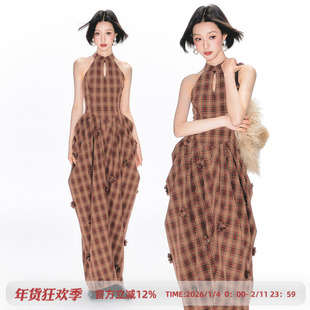 杨二大梦原创新中式格子无袖连衣裙女夏季浪漫复古旗袍裙收腰长裙