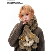 杨二大梦原创冬季 拼色小狗围巾女保暖围脖毛领保暖护颈2025新款