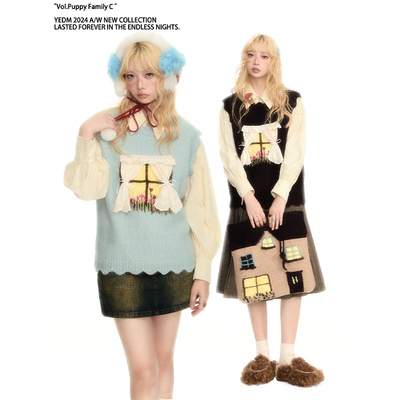 杨二大梦原创窗户针织马甲女款2025冬季新款马甲针织背心