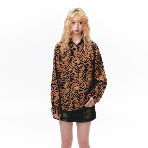 杨二大梦原创海浪豹纹衬衫初春独特超好看上衣小众穿搭衬衣女款