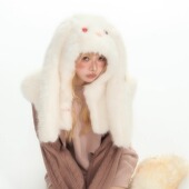 杨二大梦原创毛绒可爱小兔帽子护耳帽新年礼物仙女显脸小毛绒帽