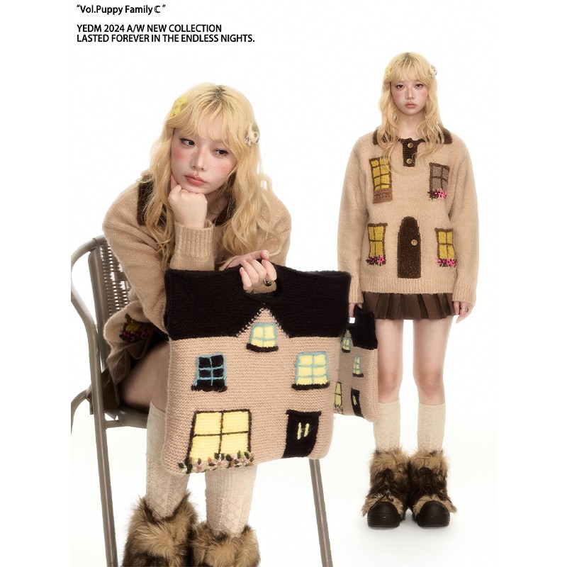 杨二大梦polo领窗户针织衫