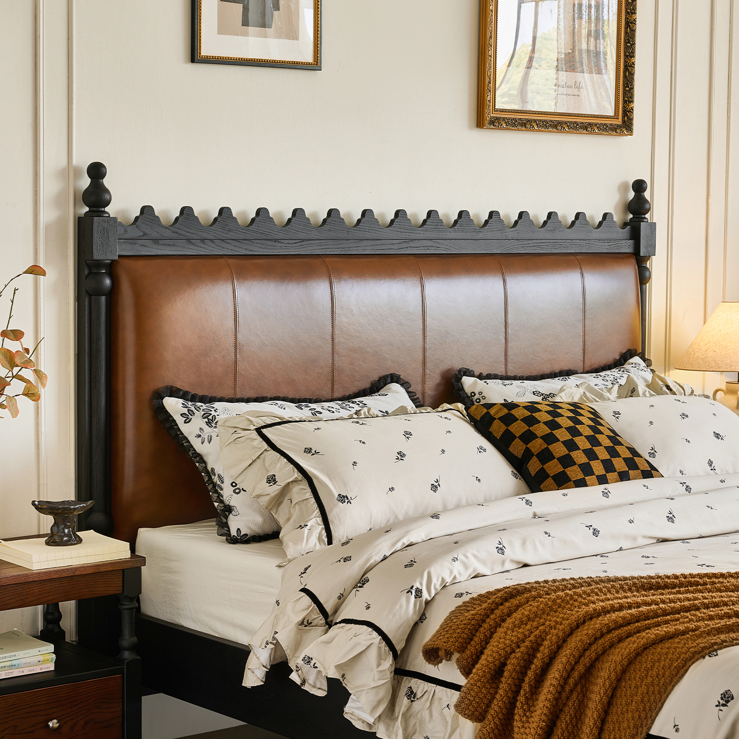 摩格法式复古真皮床红橡全原木