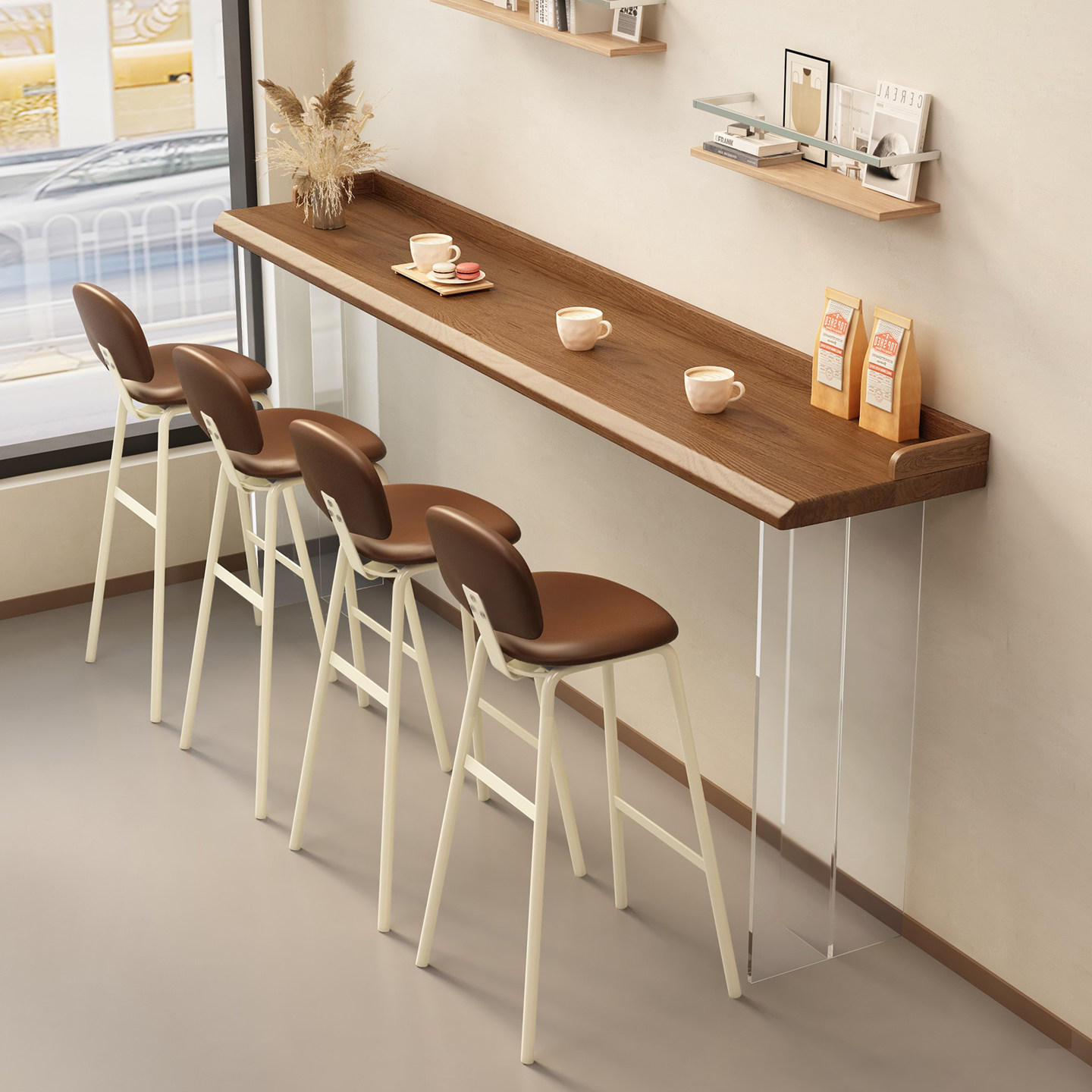 亚克力实木吧台复古风格 咖啡店长条高脚桌 办公室阳台靠窗长条桌,商业/办公家具,酒吧台,淘宝优惠券,粉丝福利购,淘宝优惠卷