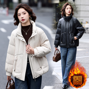 海宁真皮短款羽绒服女士休闲秋冬新款韩版立领大码修身加绒小外套