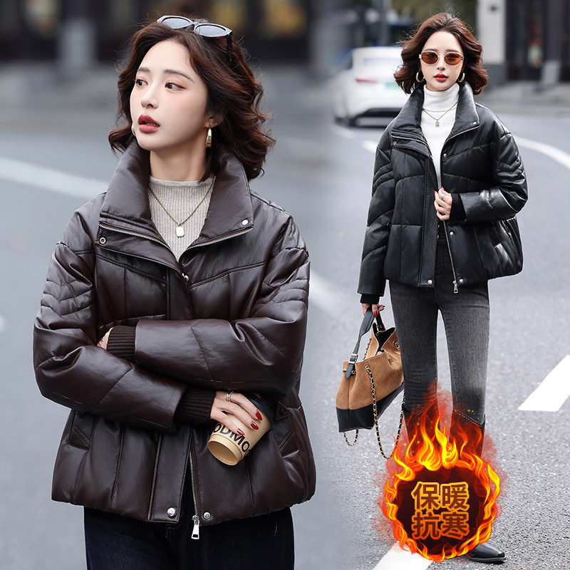 海宁真皮短款羽绒服女士2026秋冬新款韩版立领大码修身加绒小外套