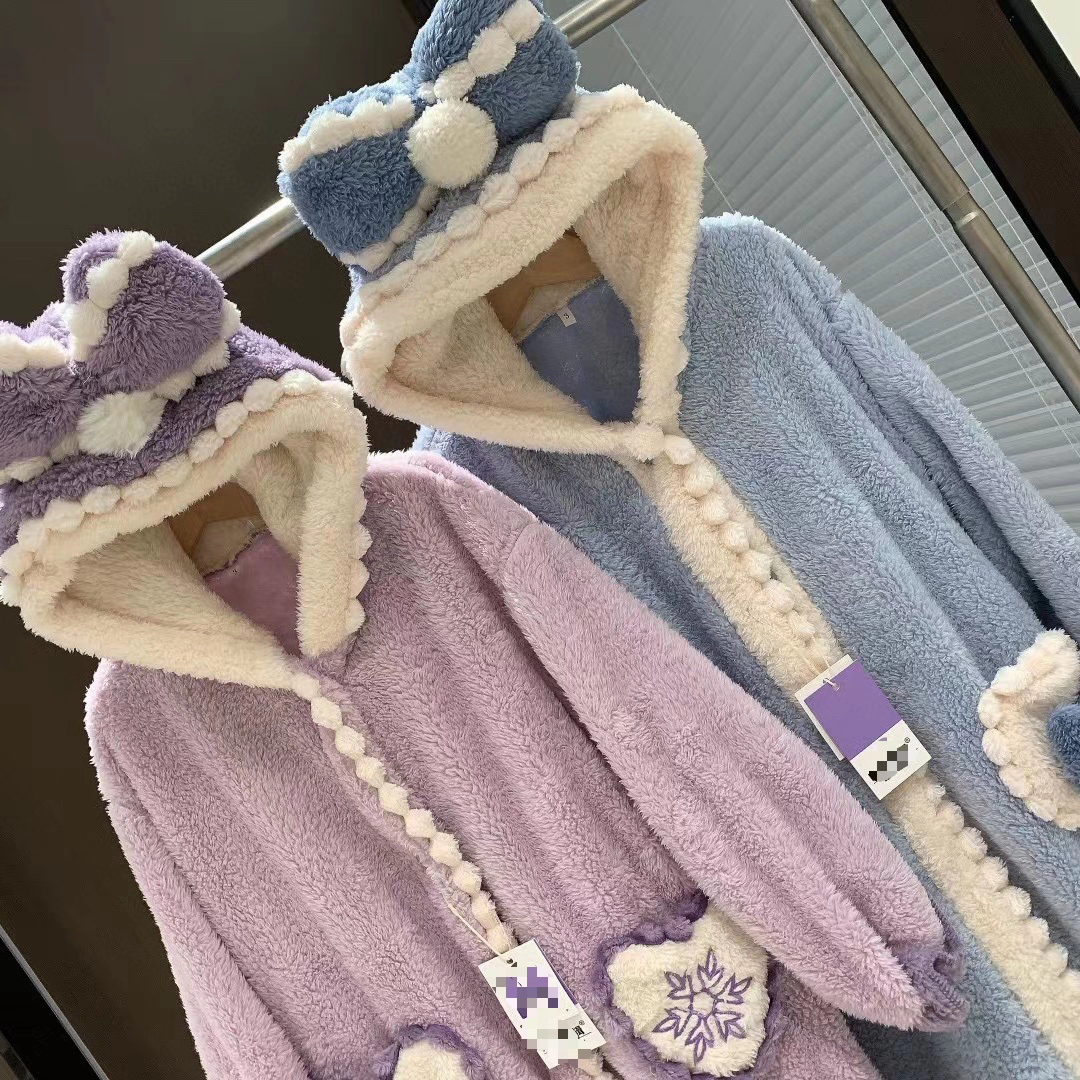 女童艾莎公主睡衣睡袍秋冬新款儿童法兰绒加厚睡裙珊瑚绒保暖浴袍