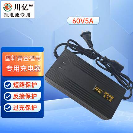 国轩黄金锂电专用川亿可调充电器60V72V新国标2+2接头品字头