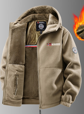 新款男士秋冬款连帽挪威抓绒衣摇粒绒外套户外情侣加绒加厚保暖夹