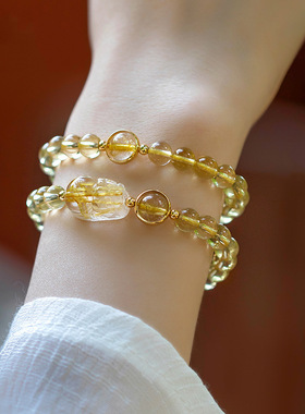 天然黄水晶手链女貔貅钛晶金发晶