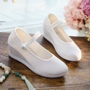 古风汉服鞋老北京布鞋女增高素面民族风白色红色舞蹈鞋茶艺师鞋