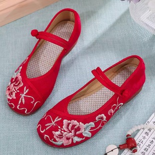 软底花布鞋平底传统布鞋古风汉服鞋子果冻底民族风绣花鞋