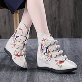 老北京女鞋 春内增高民族风绣花鞋 古风汉服高帮中筒短靴国风旗袍靴