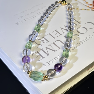 「薄荷曼波·项链」天然双A手工白水晶绿萤石手串