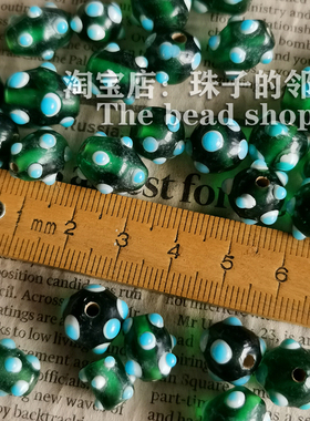 H24 单颗 大小随机 绿色古旧点点珠 手串配珠项链耳环diy散珠