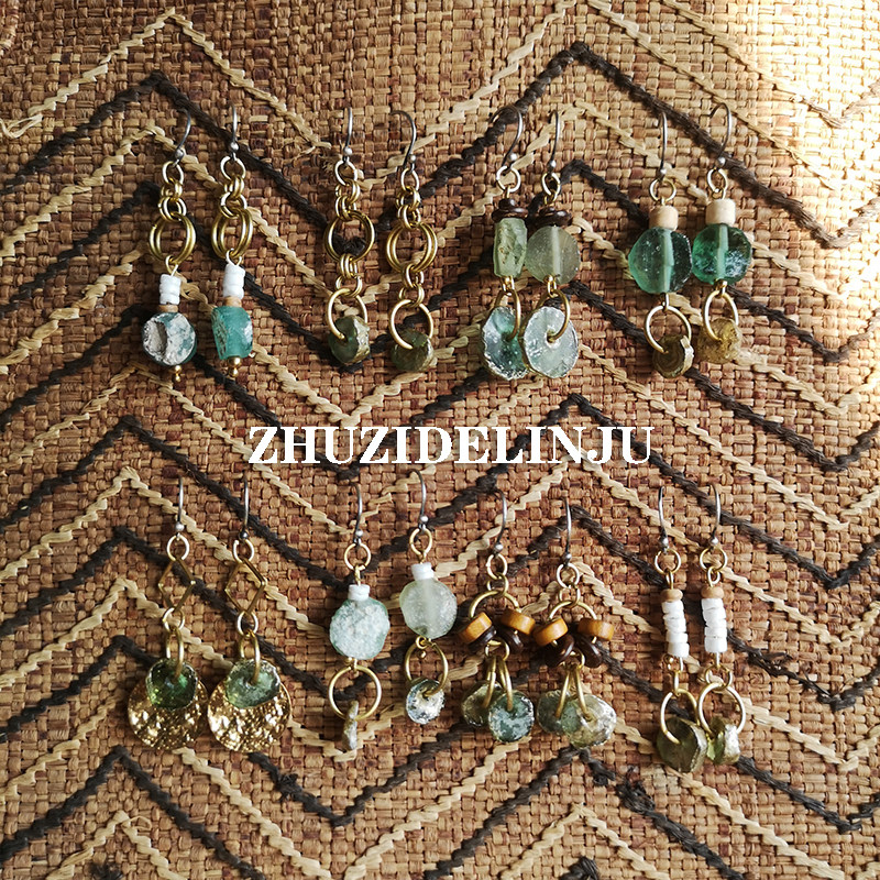 井丁 一物一图 原创设计 小众部落风格耳环 古罗马玻璃黄铜纯银耳,饰品/流行首饰/时尚饰品新,耳环,淘宝优惠券,粉丝福利购,淘宝优惠卷