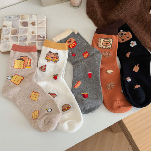 可爱卡通薯条女士中筒袜 春秋季 日系少女心百搭棉袜 袜子 会起球