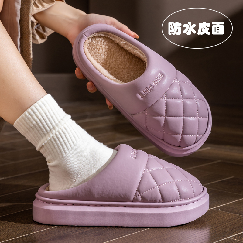 2025新款加绒加厚底防水棉拖鞋女秋冬季居家防滑保暖冬天男士外穿