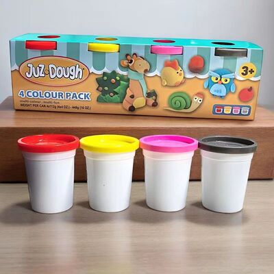 JUZ DOUGH多多乐红色黄色粉色灰色四色装彩泥幼儿园DIY橡皮泥玩具