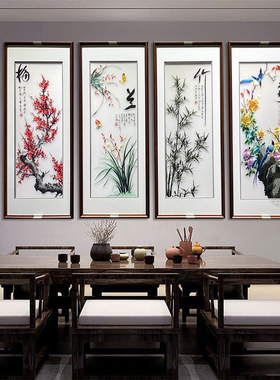 新中式四联壁画刺绣餐厅客厅苏绣