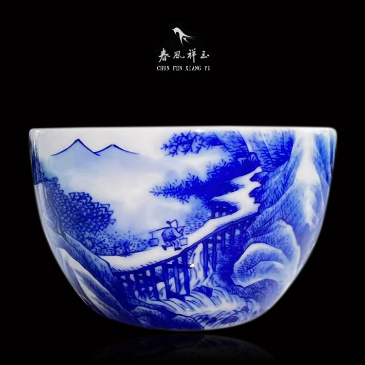 【有货】春风祥玉主人杯 景德镇邹俊窑 重工细路山水人物缸杯茶杯图片