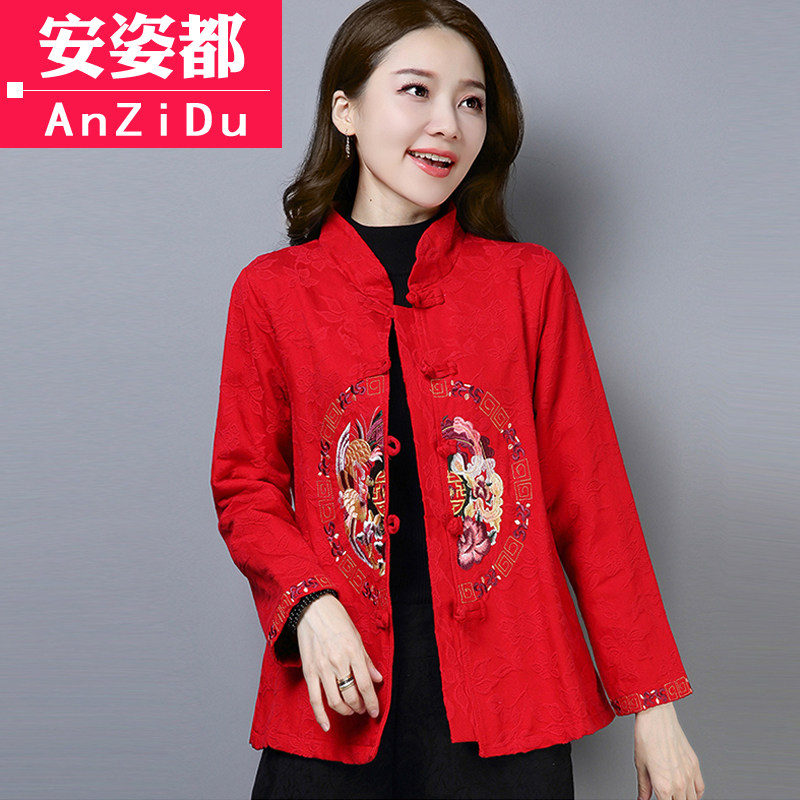 新年唐装夹层棉外套女民族风秋冬女装汉服中国风改良旗袍盘扣上衣